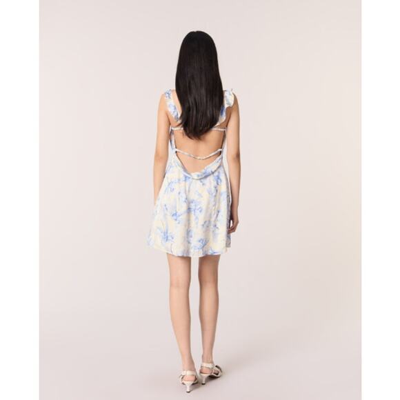 Maje Romentic Blue Flower Print Ecru Base Mini Patterned Dress 36 | Small - Picture 2 of 10